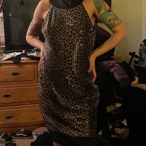 Y2k Leopard Print Halter Club Dress